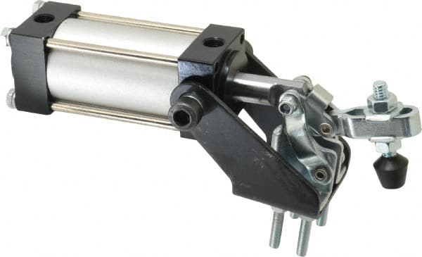 Gibraltar - 200 Lb Inner Hold Capacity, Vert Mount, Air Power Hold-Down Toggle Clamp - 1/8 NPT Port, 95° Bar Opening, 1.06" Height Under Bar - Exact Tooling
