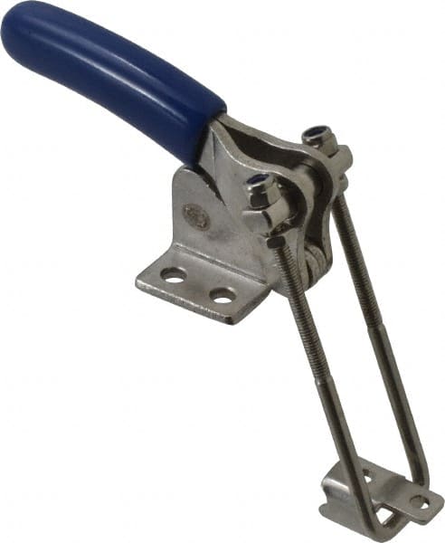 Gibraltar - 500 Lb Capacity, Vertical, U Hook, Flanged Base, Stainless Steel Pull Action Latch Clamp - 1.53" Drawing Movement, 3.35" OAL, Straight Handle - Exact Tooling