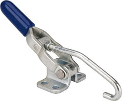 Gibraltar - 200 Lb Capacity, Horizontal, J Hook, Flanged Base, Carbon Steel Pull Action Latch Clamp - 2.35" Drawing Movement, 6.01" OAL, Straight Handle - Exact Tooling