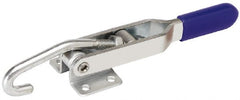 Gibraltar - 200 Lb Capacity, Horizontal, J Hook, Flanged Base, Stainless Steel Pull Action Latch Clamp - 2.35" Drawing Movement, 6.01" OAL, Straight Handle - Exact Tooling