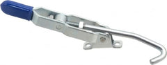 Gibraltar - 375 Lb Capacity, Horizontal, J Hook, Right Flanged Base, Carbon Steel Pull Action Latch Clamp - 4" Drawing Movement, 8.82" OAL, Thumb Handle - Exact Tooling
