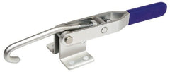 Gibraltar - 1,000 Lb Capacity, Horizontal, J Hook, Flanged Base, Carbon Steel Pull Action Latch Clamp - 6.13" Drawing Movement, 13.45" OAL, Straight Handle - Exact Tooling