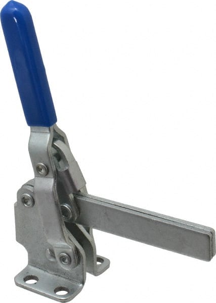 Gibraltar - 475 Lb Holding Capacity, Vertical Handle, Manual Hold Down Toggle Clamp - 62° Handle Movement, 115° Bar Opening, Solid Bar, Flanged Base, Carbon Steel - Exact Tooling