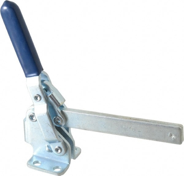 Gibraltar - 450 Lb Holding Capacity, Vertical Handle, Manual Hold Down Toggle Clamp - 62° Handle Movement, 115° Bar Opening, Solid Bar, Flanged Base, Carbon Steel - Exact Tooling