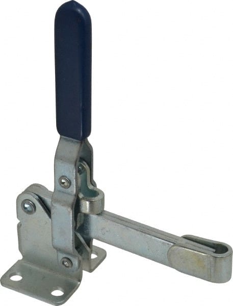 Gibraltar - 750 Lb Holding Capacity, Vertical Handle, Manual Hold Down Toggle Clamp - 58° Handle Movement, 106° Bar Opening, Solid Bar, Flanged Base, Carbon Steel - Exact Tooling