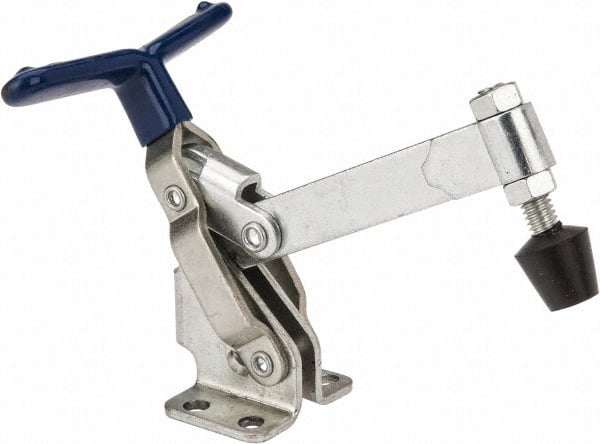 Gibraltar - 475 Lb Holding Capacity, Vertical Handle, Manual Hold Down Toggle Clamp - 62° Handle Movement, 115° Bar Opening, Solid Bar, Flanged Base, Carbon Steel - Exact Tooling