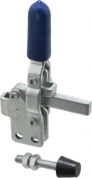 Gibraltar - 200 Lb Holding Capacity, Vertical Handle, Manual Hold Down Toggle Clamp - 64° Handle Movement, 104° Bar Opening, Solid Bar, Straight Base, Carbon Steel - Exact Tooling