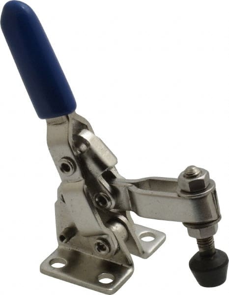 Gibraltar - 125 Lb Holding Capacity, Vertical Handle, Manual Hold Down Toggle Clamp - 55° Handle Movement, 100° Bar Opening, U-Bar, Flanged Base, Electro-Plated Zinc, Stainless Steel - Exact Tooling