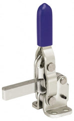 Gibraltar - 250 Lb Holding Capacity, Vertical Handle, Manual Hold Down Toggle Clamp - 65° Handle Movement, 105° Bar Opening, Solid Bar, Flanged Base, Electro-Plated Zinc, Stainless Steel - Exact Tooling