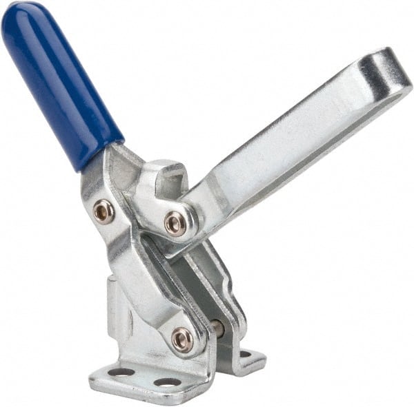 Gibraltar - 200 Lb Holding Capacity, Vertical Handle, Manual Hold Down Toggle Clamp - 65° Handle Movement, 105° Bar Opening, U-Bar, Flanged Base, Electro-Plated Zinc, Carbon Steel - Exact Tooling