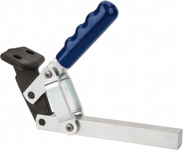 Gibraltar - 1,000 Lb Holding Capacity, Vertical Handle, Manual Hold Down Toggle Clamp - 65° Handle Movement, 195° Bar Opening, Solid Bar, Flanged Base, Electro-Plated Zinc, Carbon Steel - Exact Tooling