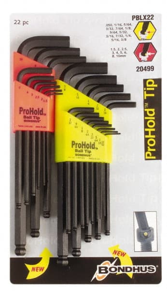 Bondhus - 22 Piece L-Key Handle Combo Hex Key Set - Hex Range 1/2 to 3/8" - Exact Tooling