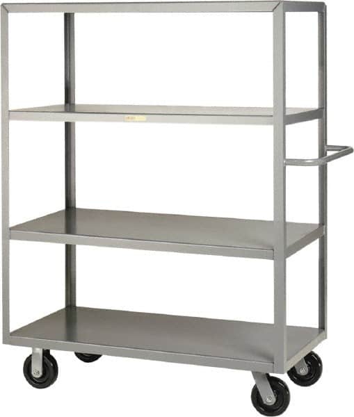 Little Giant - 3,600 Lb Capacity, 4 Shelf, Steel Shelf Truck - 53-1/2" Long x 24" Wide x 65" High, 6" Diam Phenolic Wheels - Exact Tooling