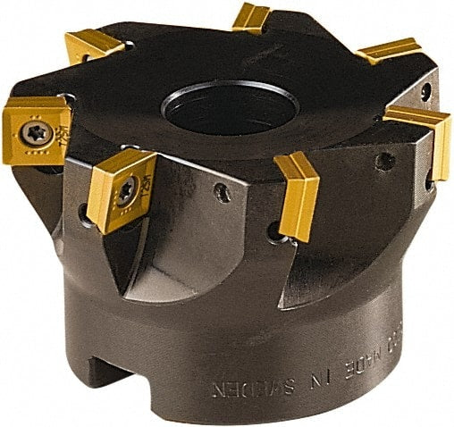 Seco - 7 Inserts, 63mm Cut Diam, 22mm Arbor Diam, 8mm Max Depth of Cut, Indexable Square-Shoulder Face Mill - 90° Lead Angle, 40mm High, SONX 09T3 Insert Compatibility, Series Mini Square - Exact Tooling