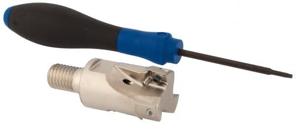 Seco - 1" Cut Diam, 0.354" Max Depth of Cut, 1.575" OAL, Indexable Square Shoulder End Mill - XOEX, XOMX Inserts, M12 Modular Connection, 90° Lead Angle, Through Coolant, Series Turbo 10 - Exact Tooling