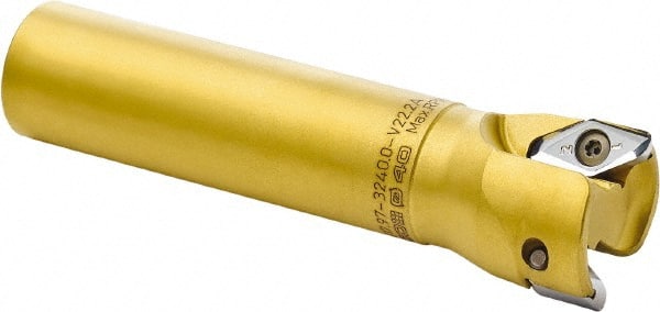 Seco - 40mm Cutting Diam, 32mm Shank Diam, 10mm Max Depth of Cut, Straight Shank Indexable Copy End Mill - 2 Inserts, VPGX 2206..E.-E10 Insert, R217.97 Toolholder, Through Coolant - Exact Tooling