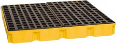 Eagle - 61 Gal Sump, 10,000 Lb Capacity, 4 Drum, Polyethylene Platform - 52-1/2" Long x 51-1/2" Wide x 6-1/2" High, Yellow, Liftable Fork, Drain Included, Low Profile, Vertical, 2 x 2 Drum Configuration - Exact Tooling