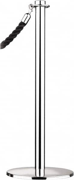 Tensator - 34" High, 2" Pole Diam, Barrier Post Base - 14" Base Diam, Round Stainless Steel Base, Polished Chrome (Color) Steel Post, For Outdoor Use - Exact Tooling