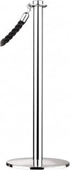 Tensator - 34" High, 2" Pole Diam, Barrier Post Base - 14" Base Diam, Round Stainless Steel Base, Polished Chrome (Color) Steel Post, For Outdoor Use - Exact Tooling
