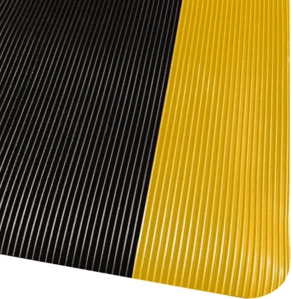 PRO-SAFE - 75' Long x 4' Wide, Dry Environment, Anti-Fatigue Matting - Black with Yellow Borders, Vinyl with Vinyl Sponge Base, Beveled on 4 Sides - Exact Tooling