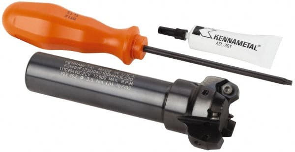 Kennametal - 1.768" Cut Diam, 0.065" Max Depth, 1" Shank Diam, Cylindrical Shank Indexable High-Feed End Mill - Screw Holding Method, HNGJ0604ANENLD Insert, KSHR Toolholder, Through Coolant - Exact Tooling