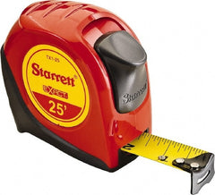 Starrett - 25' x 1" Yellow Blade Tape Measure - 1/16" Graduation, S1 Graduation Style, Red Case - Exact Tooling