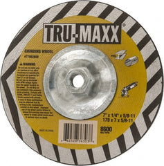 Tru-Maxx - 7" Wheel Diam, 1/4" Wheel Thickness, Type 27 Depressed Center Wheel - Aluminum Oxide, 8,600 Max RPM, Compatible with Angle Grinder - Exact Tooling