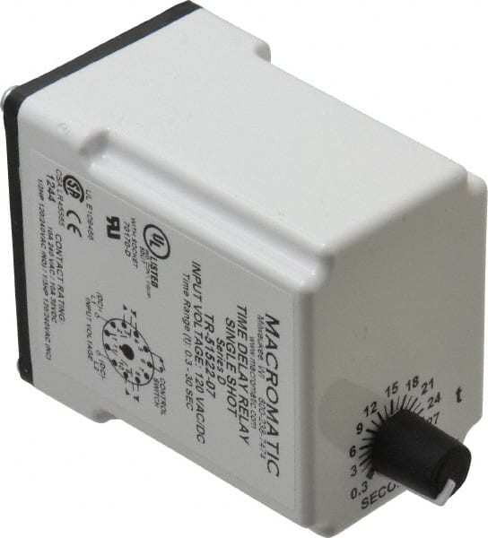 Macromatic - 11 Pin, Multiple Range DPDT Time Delay Relay - 10 Contact Amp, 120 VAC/VDC, Knob - Exact Tooling