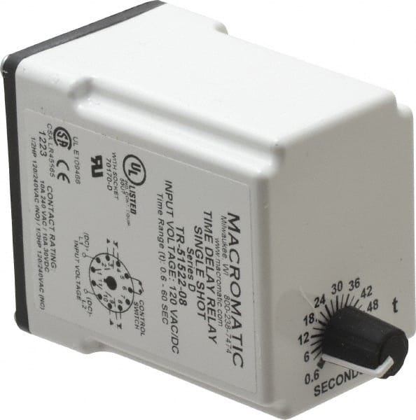 Macromatic - 11 Pin, Multiple Range DPDT Time Delay Relay - 10 Contact Amp, 120 VAC/VDC, Knob - Exact Tooling