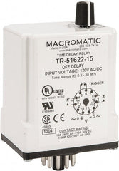 Macromatic - 11 Pin, 0.3 to 30 min Delay, Multiple Range DPDT Time Delay Relay - 10 Contact Amp, 120 VAC/VDC, Knob - Exact Tooling