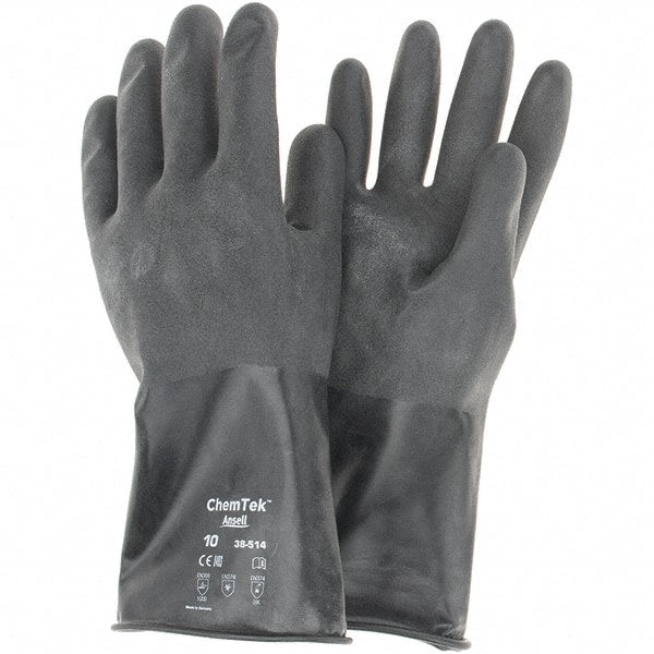 Ansell - 14 mil Thick, Chemical Resistant Gloves - SZ 10 14"14ML BLK 1/PR CHEM-TEK RGH FIN CHEM GLV - Exact Tooling
