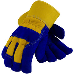 ‎78-7863B/XL Insulated Leather Palm - Split Cowhide - Gunn Cut - Fleece Pile - BL Split Palm - Yellow Fabric Bk - SC - Exact Tooling