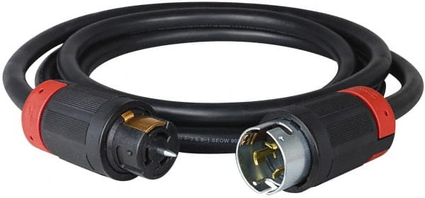 Cooper Wiring Devices - 50', 6/4 Gauge/Conductors, Black Industrial Extension Cord - 1 Receptacle, 50 Amps, 125/250 VAC, UL SOOW, NEMA 14-30R - Exact Tooling