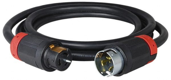 Cooper Wiring Devices - 100', 6/4 Gauge/Conductors, Black Industrial Extension Cord - 1 Receptacle, 50 Amps, 125/250 VAC, UL SOOW, NEMA 14-30R - Exact Tooling