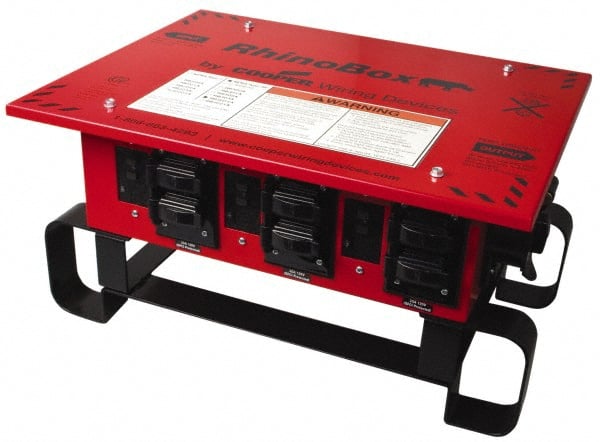 Cooper Wiring Devices - 7 Outlet, 125/240 Volt, 50 Amp Rating, Stand Alone Unit, Automatic, Industrial Distribution Center - Reinforced Metal Housing, 3 Front Outlets, Power Distribution Center with GFCI Protection - Exact Tooling
