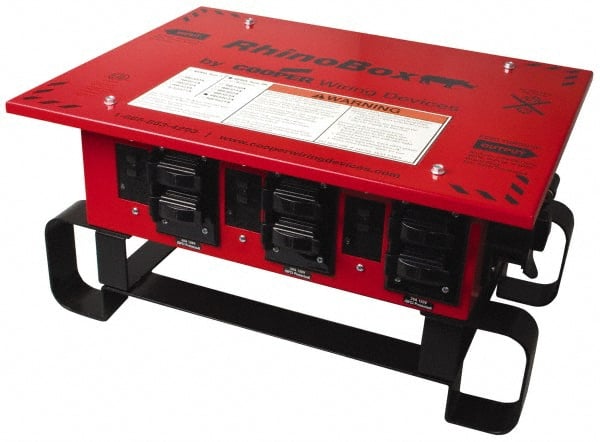 Cooper Wiring Devices - 7 Outlet, 125/240 Volt, 50 Amp Rating, Stand Alone Unit, Automatic, Industrial Distribution Center - Reinforced Metal Housing, 3 Front Outlets, Power Distribution Center with GFCI Protection - Exact Tooling