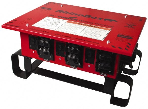 Cooper Wiring Devices - 8 Outlet, 125/240 Volt, 50 Amp Rating, Stand Alone Unit, Automatic, Industrial Distribution Center - Reinforced Metal Housing, 3 Front Outlets, Power Distribution Center with GFCI Protection - Exact Tooling