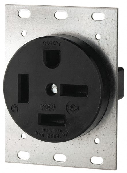 Cooper Wiring Devices - 250 VAC, 50 Amp, 15-50R NEMA Configuration, Black, Industrial Grade, Self Grounding Single Receptacle - 1 Phase, 3 Poles, 4 Wire, Flush Mount - Exact Tooling