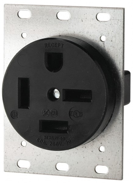 Cooper Wiring Devices - 250 VAC, 60 Amp, 15-60R NEMA Configuration, Black, Industrial Grade, Self Grounding Single Receptacle - 1 Phase, 3 Poles, 4 Wire, Flush Mount - Exact Tooling