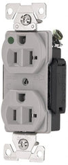 Cooper Wiring Devices - 125 VAC, 20 Amp, 5-20R NEMA Configuration, Gray, Hospital Grade, Self Grounding Duplex Receptacle - 1 Phase, 2 Poles, 3 Wire, Flush Mount, Antimicrobial, Chemical and Impact Resistant - Exact Tooling