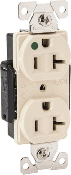 Cooper Wiring Devices - 125 VAC, 20 Amp, 5-20R NEMA Configuration, Ivory, Hospital Grade, Self Grounding Duplex Receptacle - 1 Phase, 2 Poles, 3 Wire, Flush Mount, Chemical, Heat and Impact Resistant - Exact Tooling