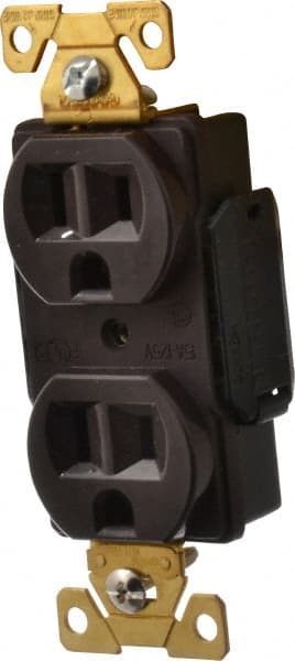 Cooper Wiring Devices - 125 VAC, 15 Amp, 5-15R NEMA Configuration, Brown, Industrial Grade, Self Grounding Duplex Receptacle - 1 Phase, 2 Poles, 3 Wire, Flush Mount, Antimicrobial, Chemical and Impact Resistant - Exact Tooling