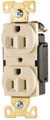 Cooper Wiring Devices - 125 VAC, 15 Amp, 5-15R NEMA Configuration, Ivory, Industrial Grade, Self Grounding Duplex Receptacle - 1 Phase, 2 Poles, 3 Wire, Flush Mount, Antimicrobial, Chemical and Impact Resistant - Exact Tooling