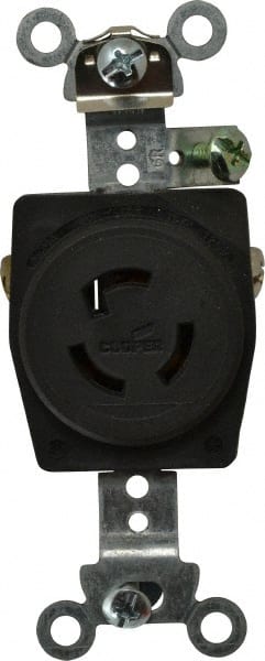 Cooper Wiring Devices - 125 VAC, 15 Amp, L5-15R NEMA, Self Grounding Receptacle - 2 Poles, 3 Wire, Female End, Black - Exact Tooling