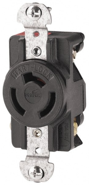 Cooper Wiring Devices - 125/250 VAC, 20 Amp, NonNEMA, Ungrounded Receptacle - 3 Poles, 3 Wire, Female End, Black - Exact Tooling