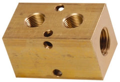 Made in USA - 1/4" Inlet, 1/8" Outlet Manifold - 1-3/4" Long x 1" Wide x 1" High, 0.17" Mount Hole, 2 Inlet Ports, 2 Outlet Ports - Exact Tooling