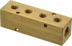 Made in USA - 1/4" Inlet, 1/8" Outlet Manifold - 3-1/4" Long x 1" Wide x 1" High, 0.17" Mount Hole, 2 Inlet Ports, 4 Outlet Ports - Exact Tooling