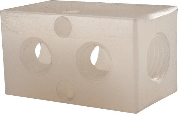 Made in USA - 1/4" Inlet, 1/8" Outlet Manifold - 1-3/4" Long x 1" Wide x 1" High, 0.17" Mount Hole, 2 Inlet Ports, 2 Outlet Ports - Exact Tooling