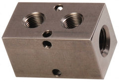 Made in USA - 1/4" Inlet, 1/8" Outlet Manifold - 1-3/4" Long x 1" Wide x 1" High, 0.17" Mount Hole, 2 Inlet Ports, 2 Outlet Ports - Exact Tooling