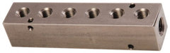 Made in USA - 1/4" Inlet, 1/8" Outlet Manifold - 4-3/4" Long x 1" Wide x 1" High, 0.17" Mount Hole, 2 Inlet Ports, 6 Outlet Ports - Exact Tooling